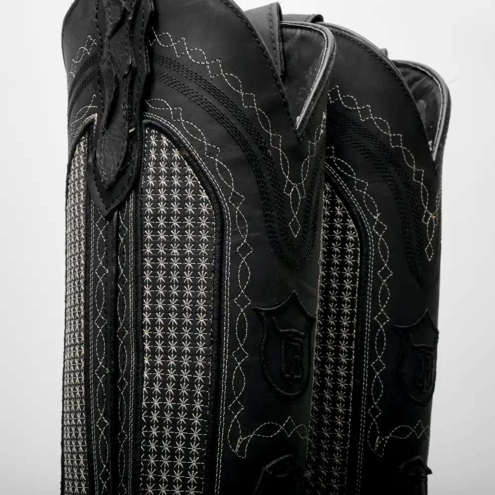 Matte Black Jumbo Python Leather Boots - Square Toe