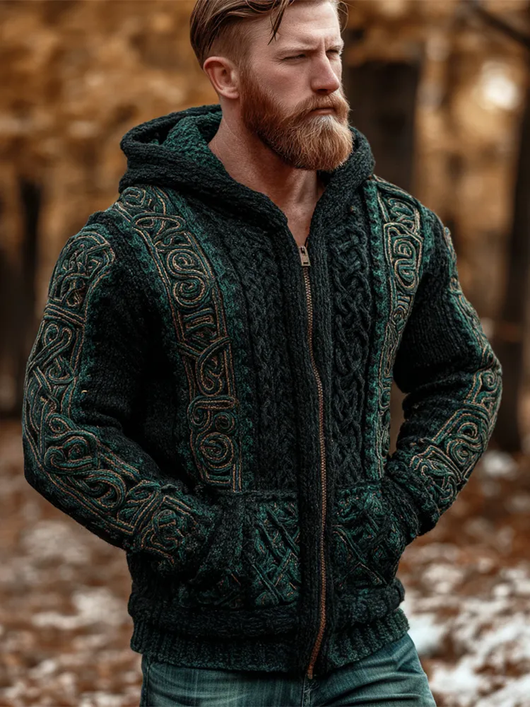 Viking Celtic Knot Men's Hooded Zip-up Sweater