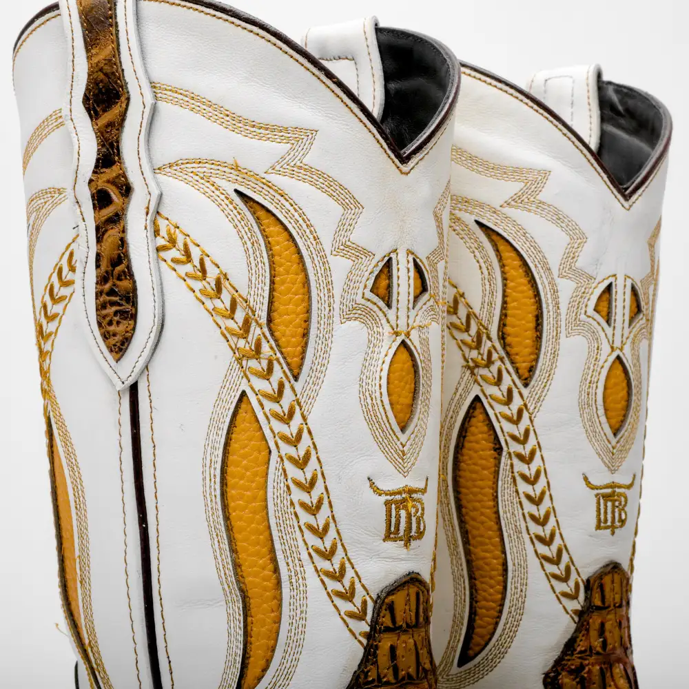 Honey Caiman Hornback Leather Boots - Square Toe