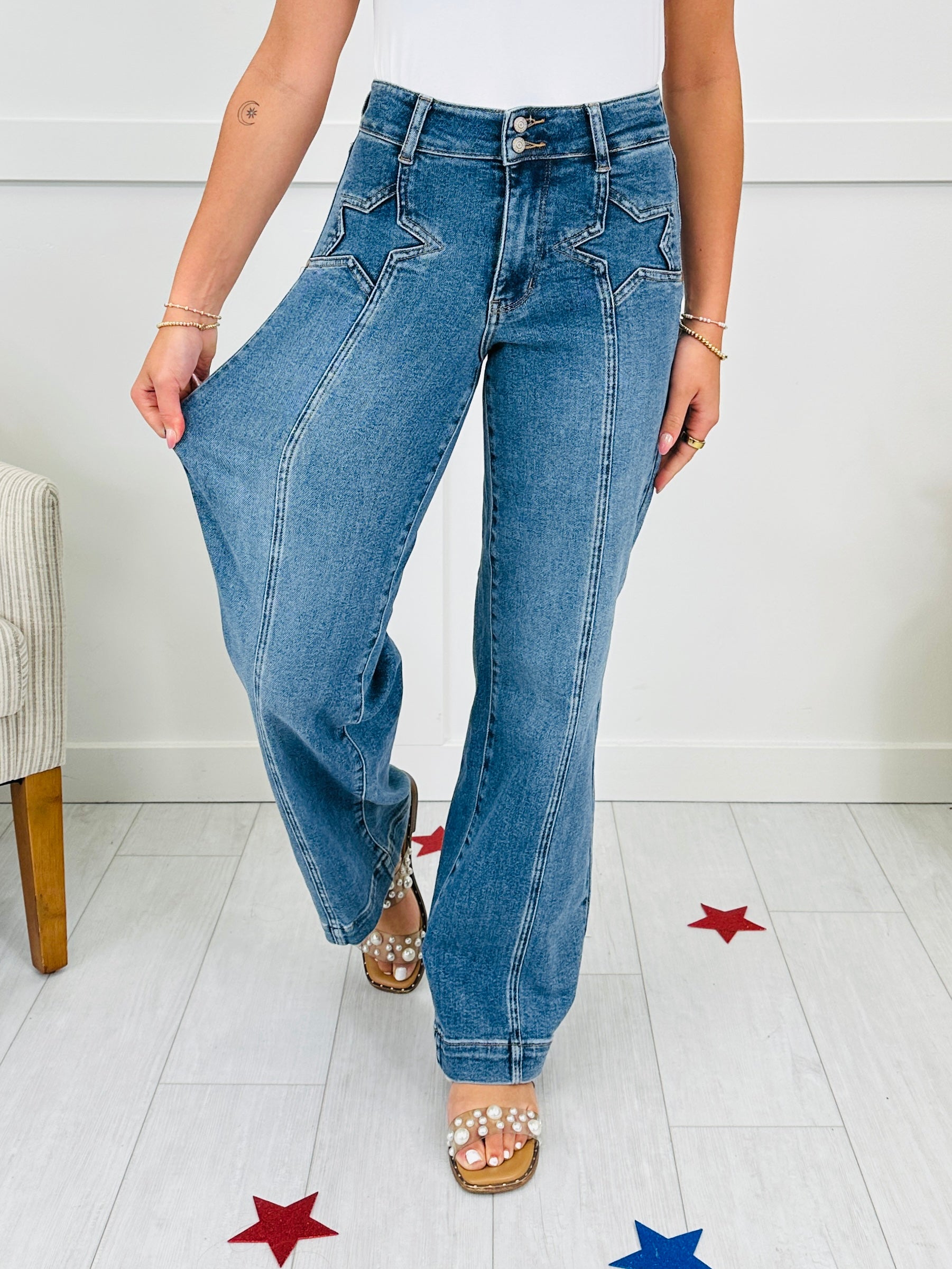 Judy Blue Star Spangled Style Wide Leg Jeans