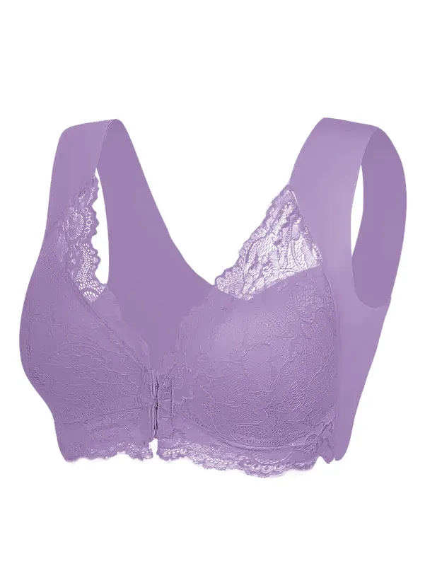 Women's Contrast Lace Hook & Eye Front PushUp Bra