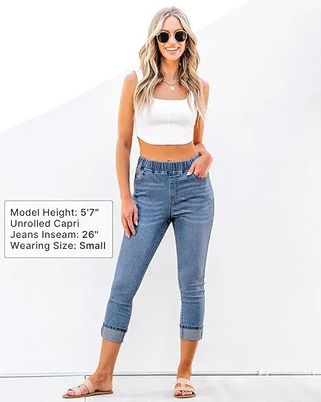 Women's Pull-On Jeans — High-Waisted, Skinny Cropped Pants
