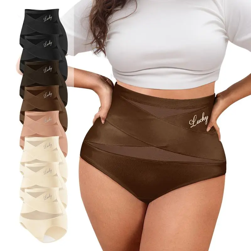 Women's High-Waist Panties,Cross-Mesh Panel Underwear,Ultra Soft Comfort Fit Briefs