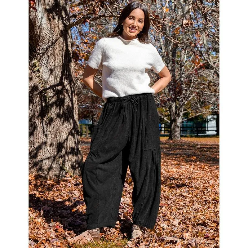 Womens Corduroy Pants Wide Leg Palazzo Harem Pants