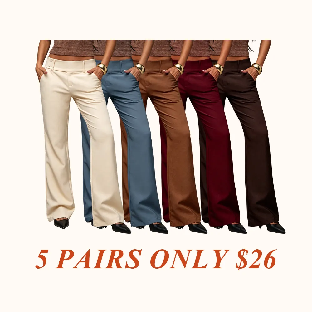 Women's Plain Pocket Elegant Casual Flare Pants, Business Casual Women's Clothing, All-Season Ladies' Apparel