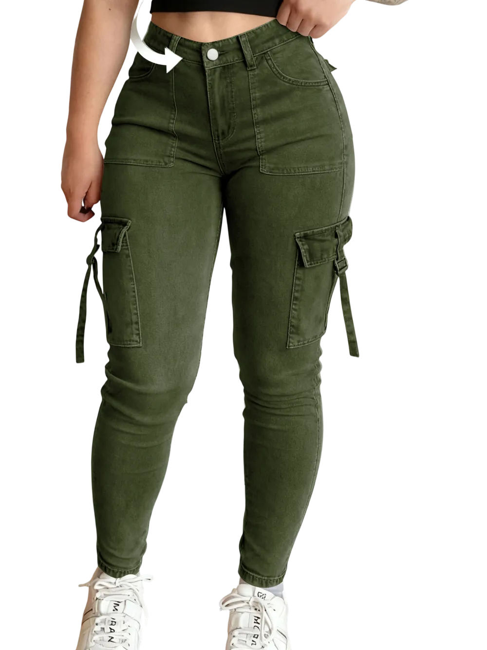Women's solid color multi-pocket denim cargo pants