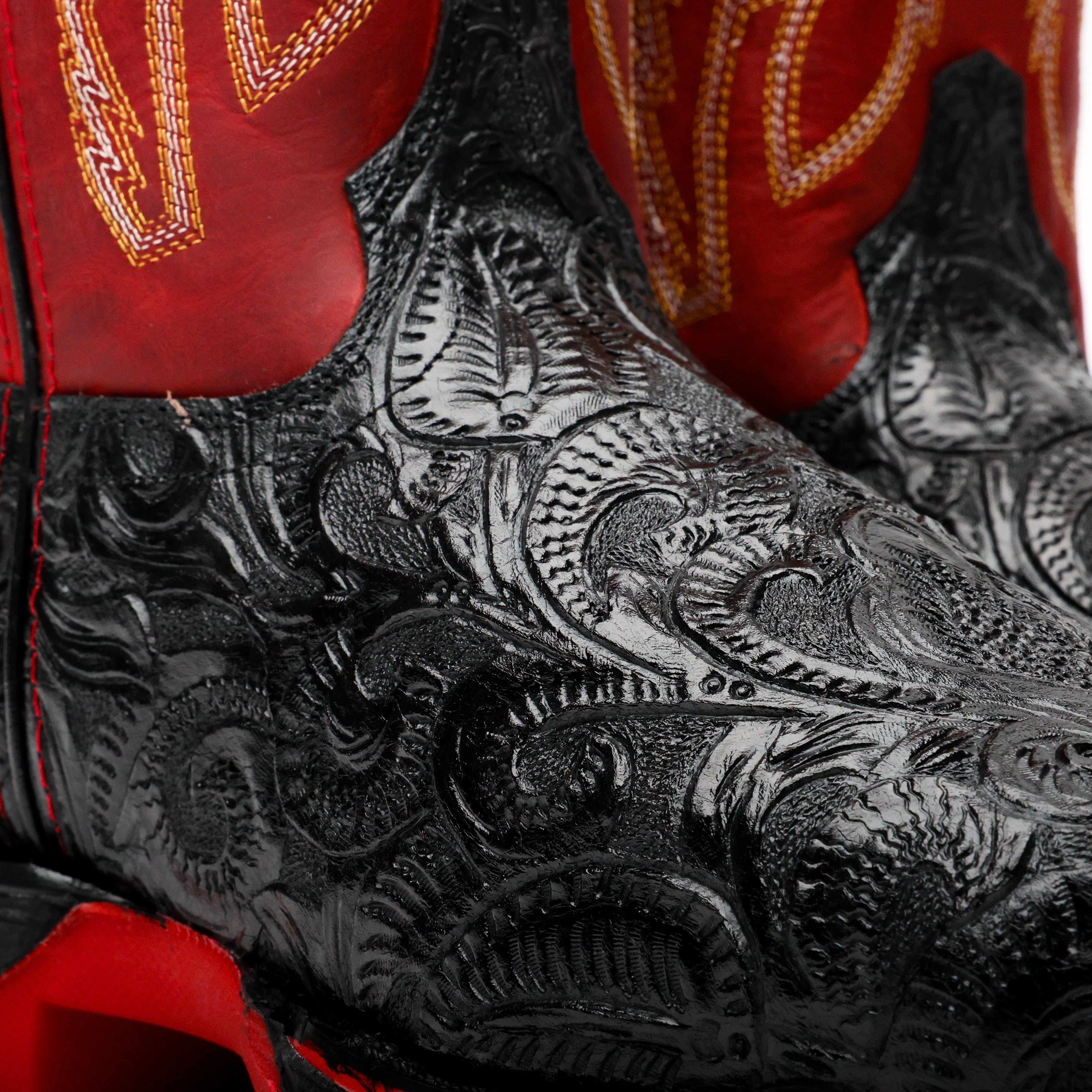 TBR Black Hand-Tooled Leather Boots With 3D Lightweight Sole - Composite Toe