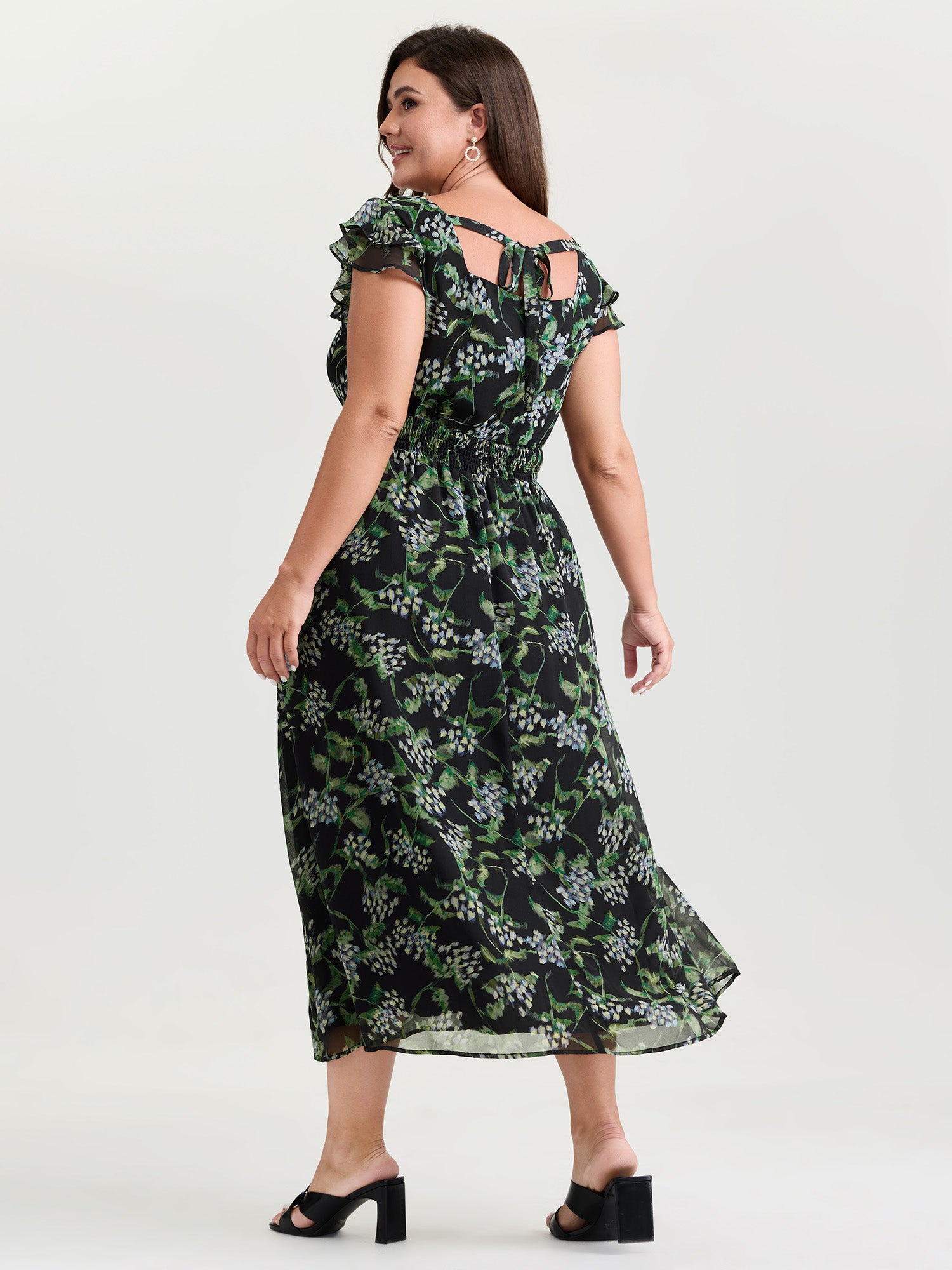 Romantic Floral Print Backless Tie Maxi Dress