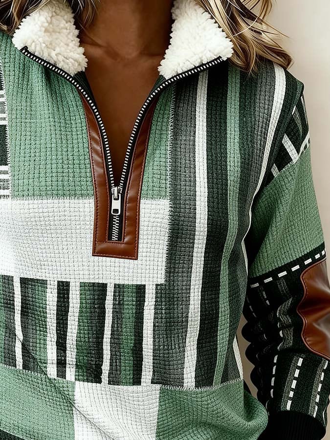 Women'S Casual Color Block Printed Pullover Sweatshirt