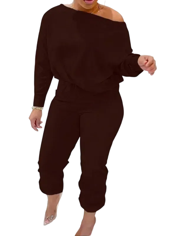 Women's casual one-shoulder two-piece set