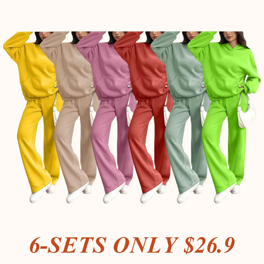 Women's Hooded Sweatshirt & Pants Casual Comfy Loungewear Set