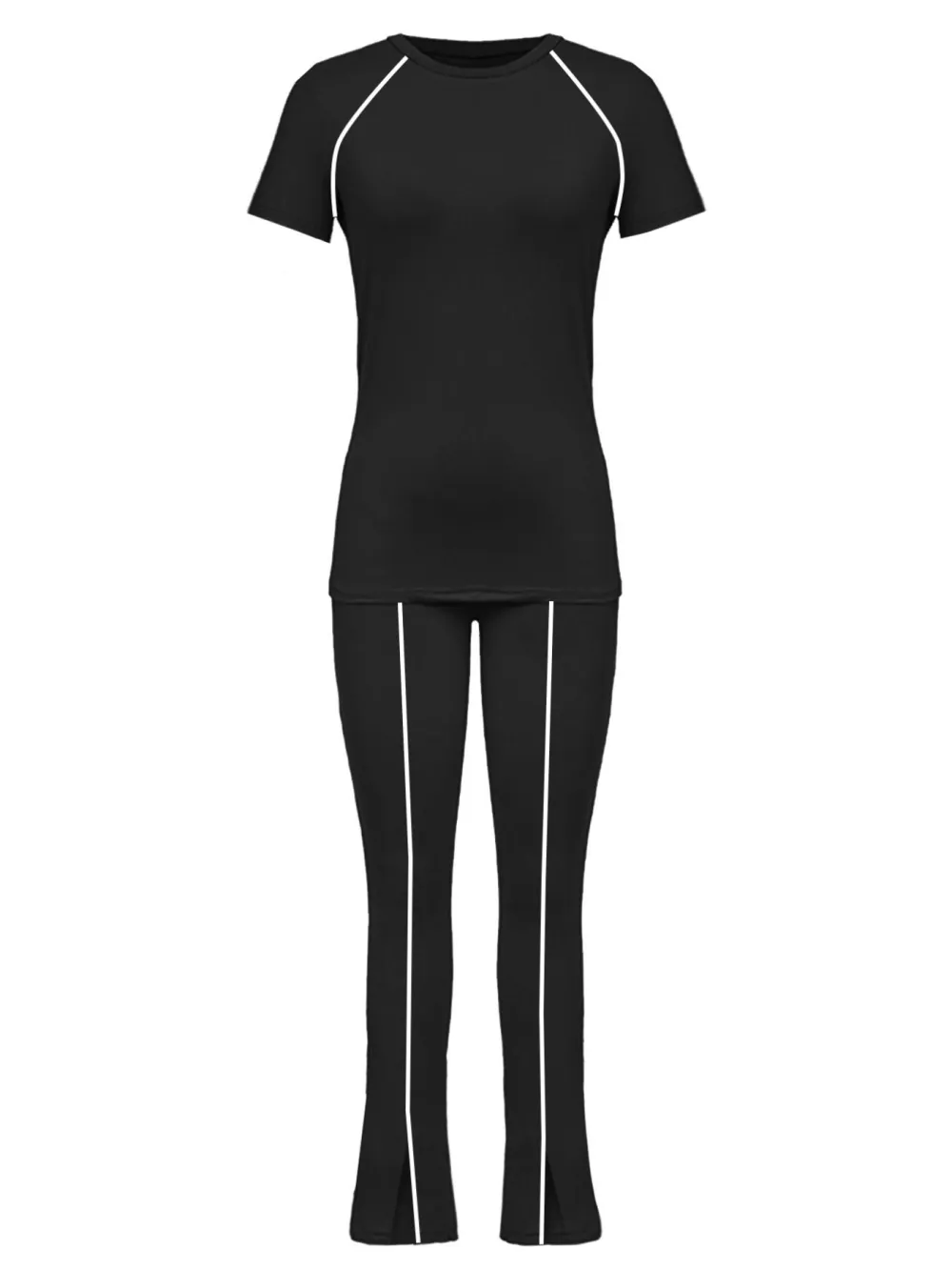 Women's Summer Round Neck Short Sleeve Fitted Pants Set Outfit, Classic Solid Color Casual Wear Lightweight Clothes