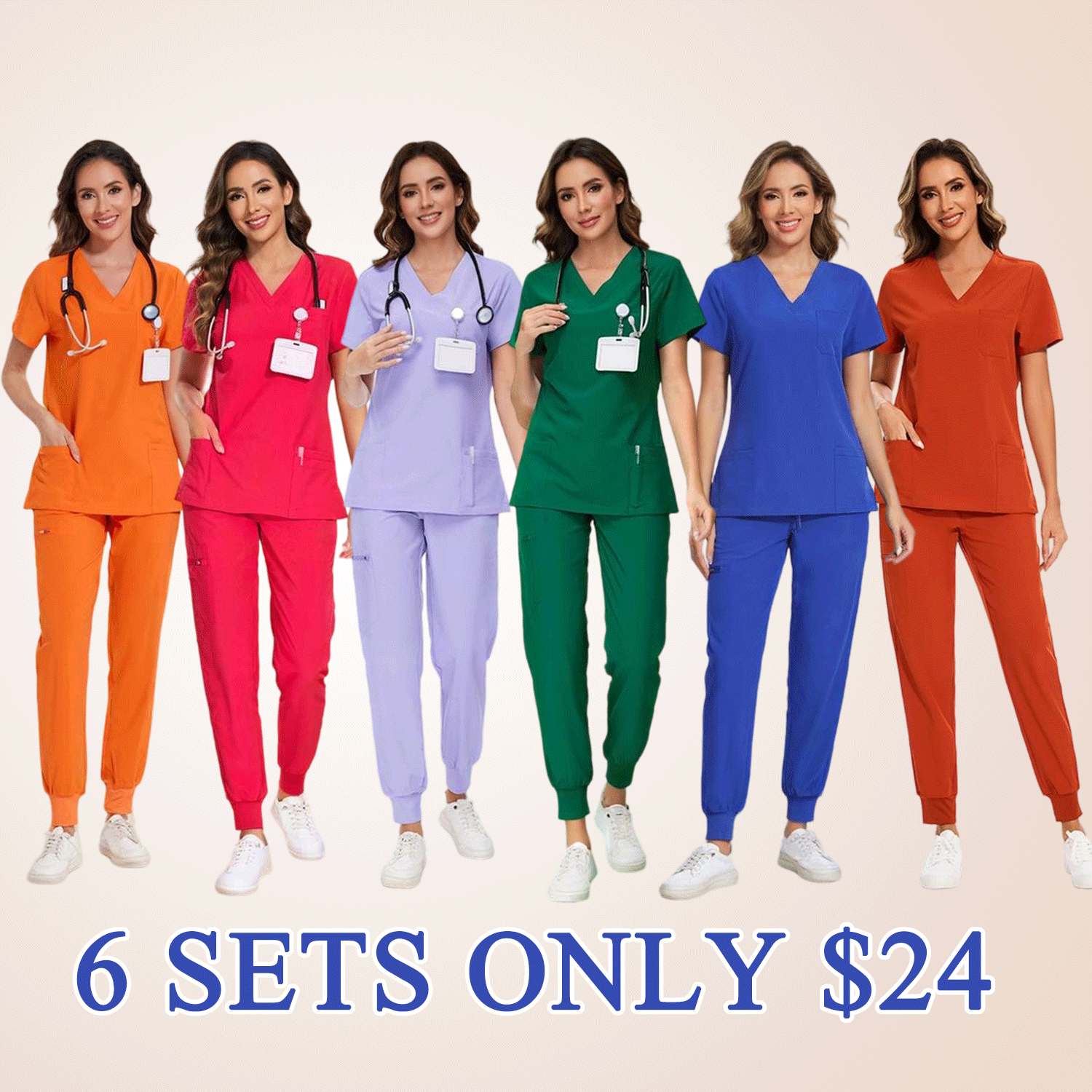🔥Women’s Stretch V-Neck Scrub Set (Top + Jogger Pants) – 8 Pocket Utility Uniform
