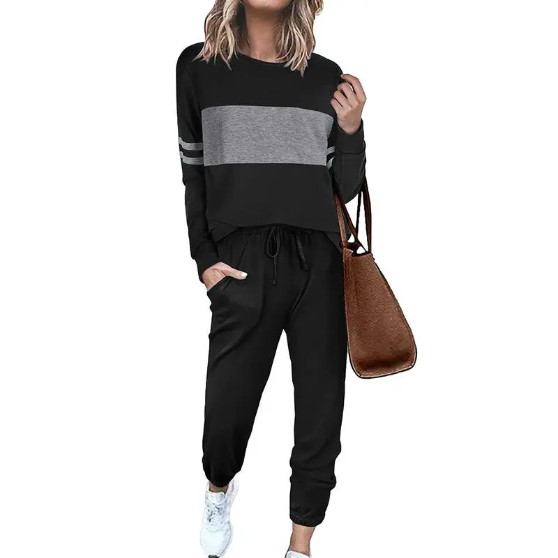 Women's Lounge Set Color Block 2-Piece Crew Neck Tracksuit