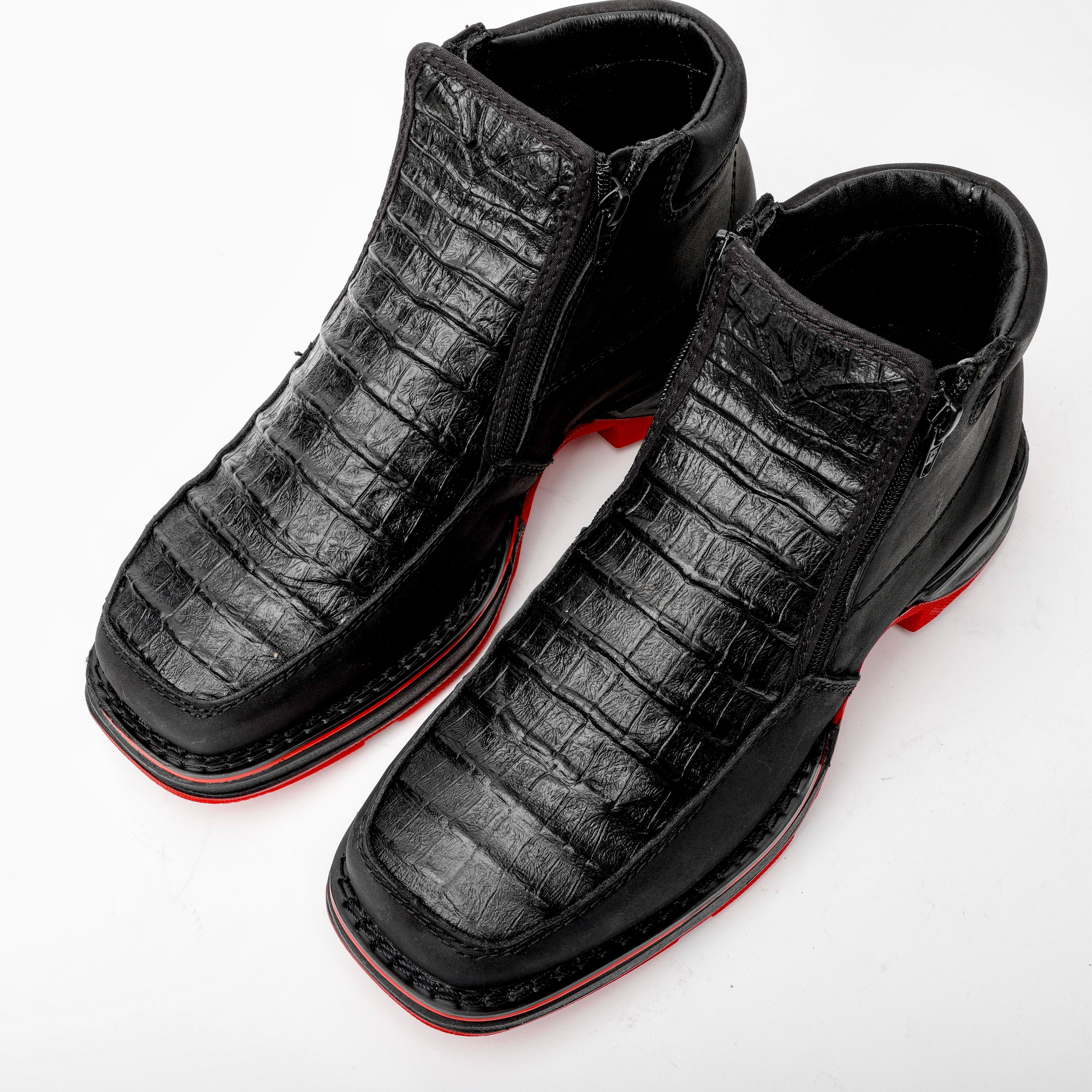 Black Caiman Belly Leather Botin With 3D Lightweight Soles - Square Toe