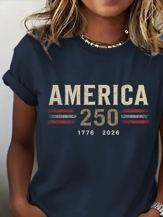 Women's Short Sleeve T-shirt Summer Navyblue Independence Day (Flag) Printing Jersey Crew Neck Daily Going Out Casual Top