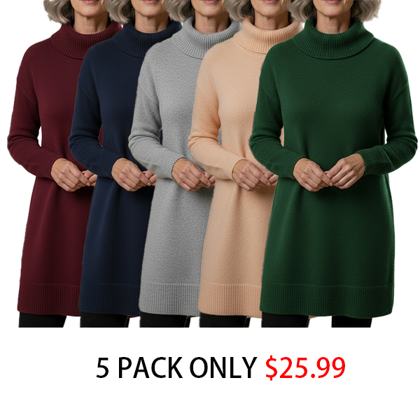 🔥 Women's Elegant Cowl Neck Soft Knit Long Sleeve Tunic Top - Relaxed Fit Fall Winter Pullover