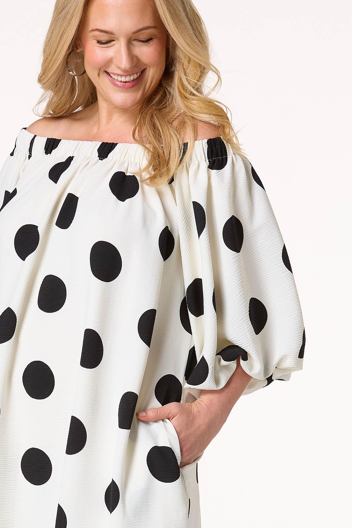 Plus Size Polka Dot Bubble Sleeve Dress