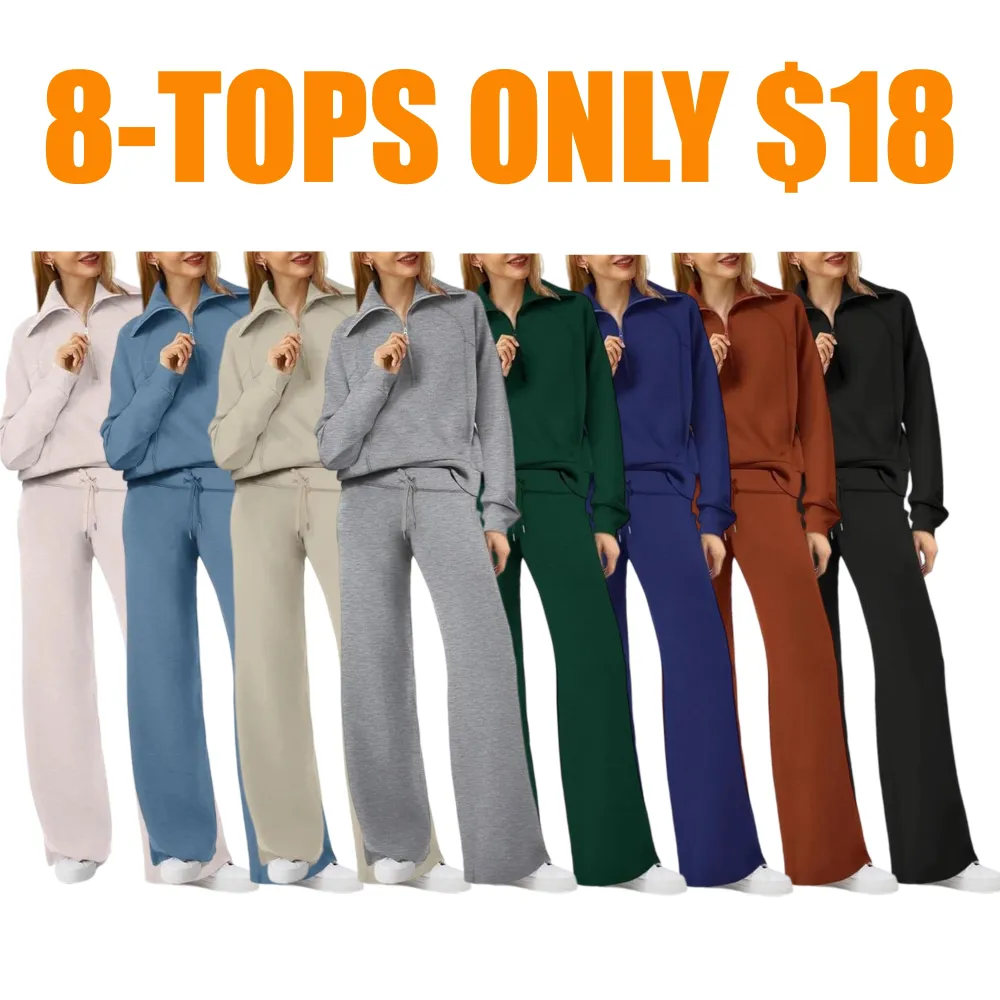 Women's Casual Set 2025 Collection Half-Zip Sweatshirt and Wide-Leg Pants