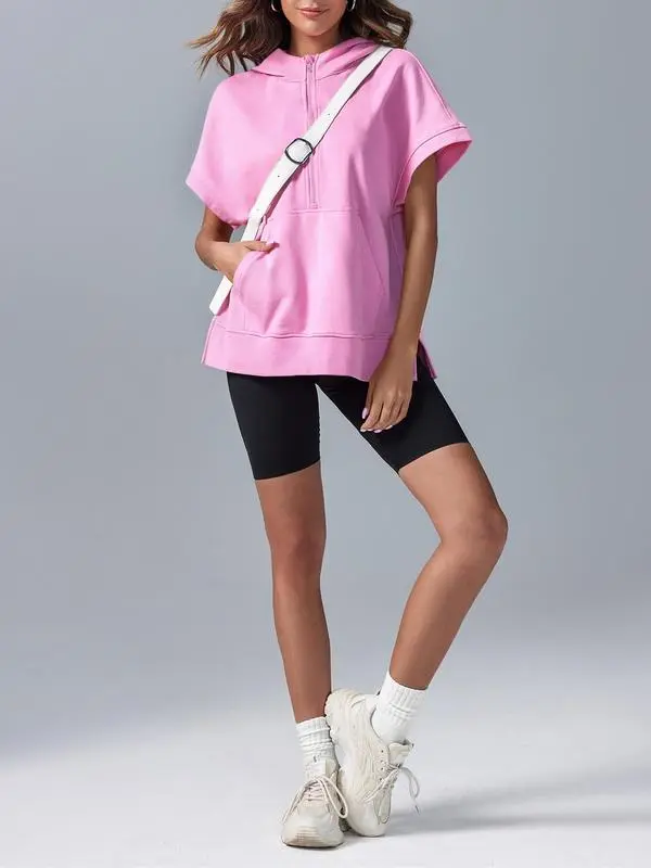 Womens Oversized Half Zip Hoodies with Pockets