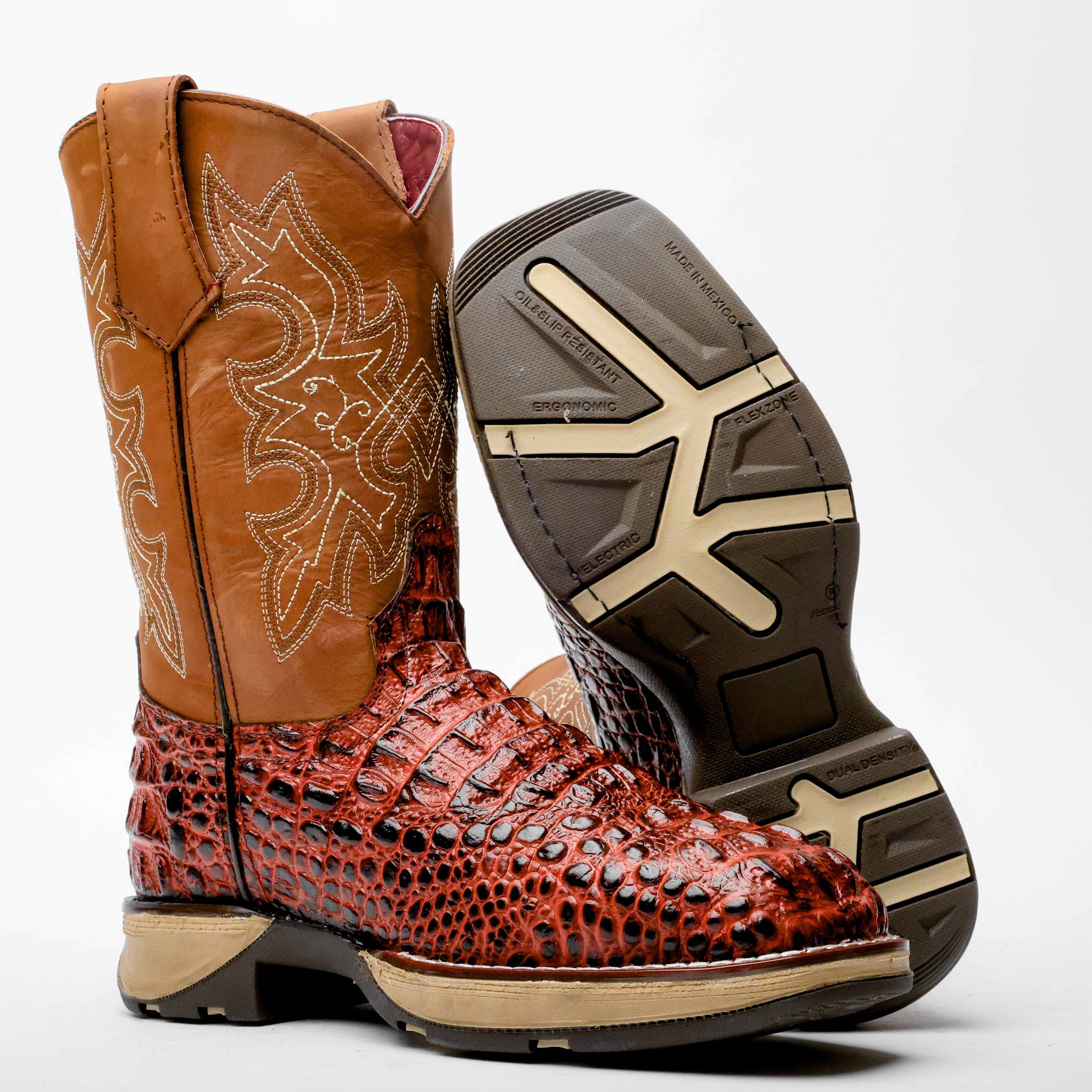 Cognac Caiman Neck Leather Boots With 3D Lightweight Sole - Composite Toe
