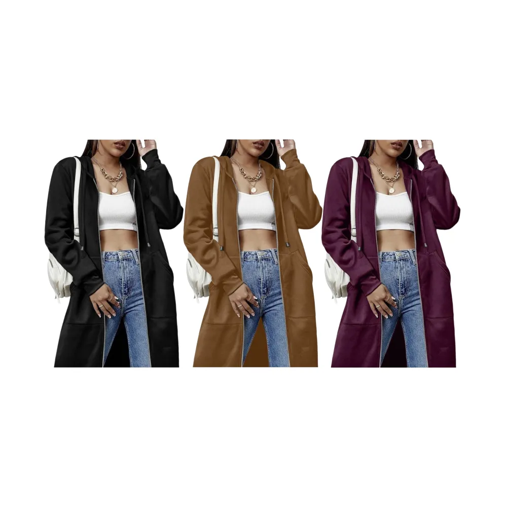 Women Casual Zip up Fleece Hoodies Tunic Sweatshirt