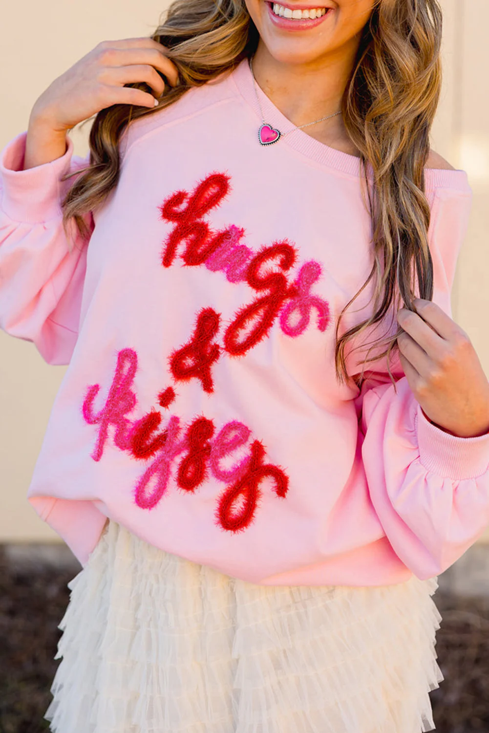Hugs and Kisses Pop Up Embroidered Raglan Sleeve Sweatshirt