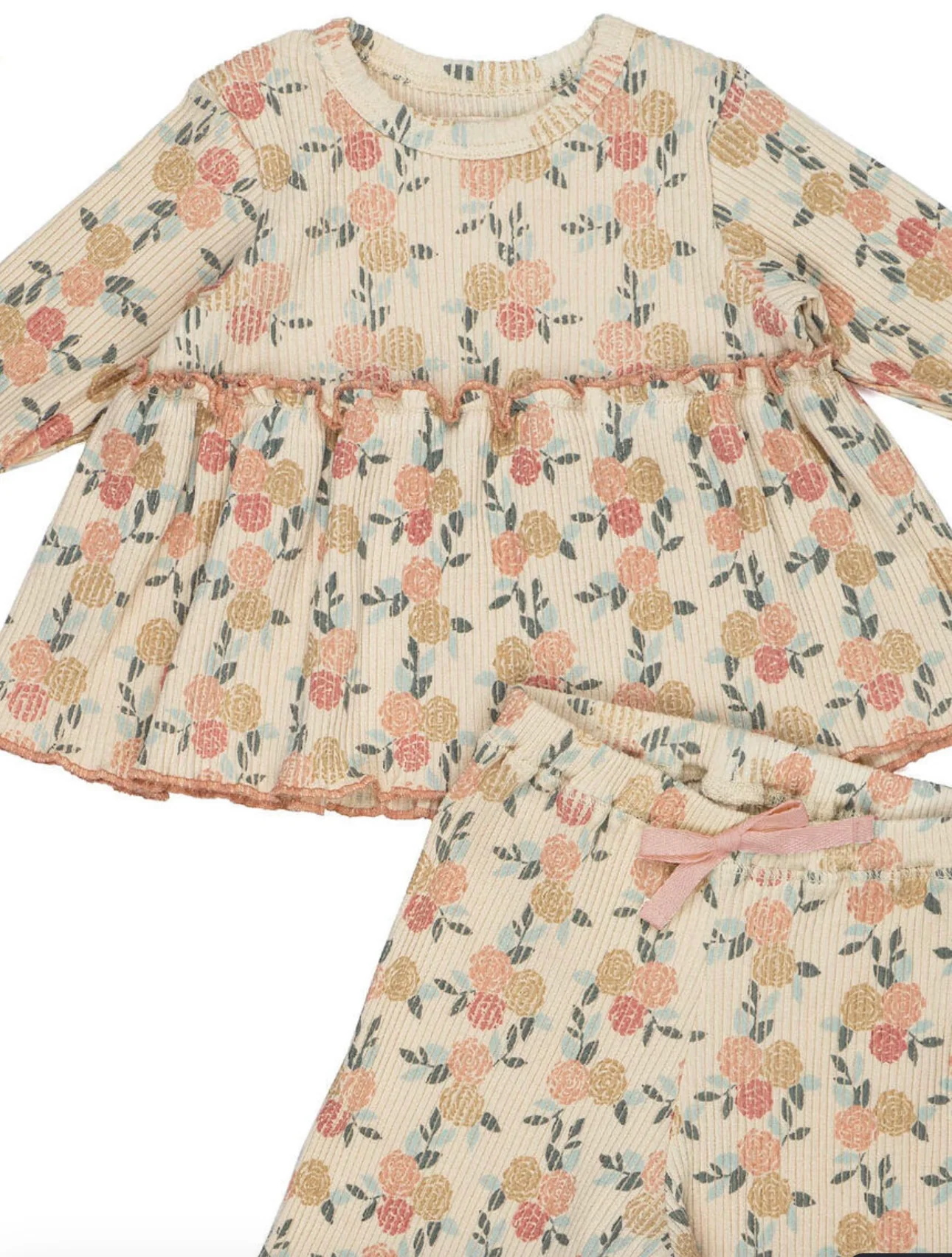 Rib Pant Set: Dusty Pink Roses