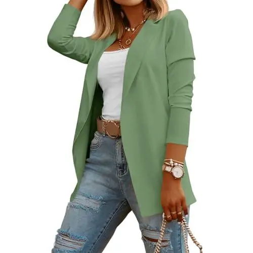 Womens Casual Long Sleeve Blazers Solid Color Knit Blazer Work Office Open Front/Button Down Blazer Jacket