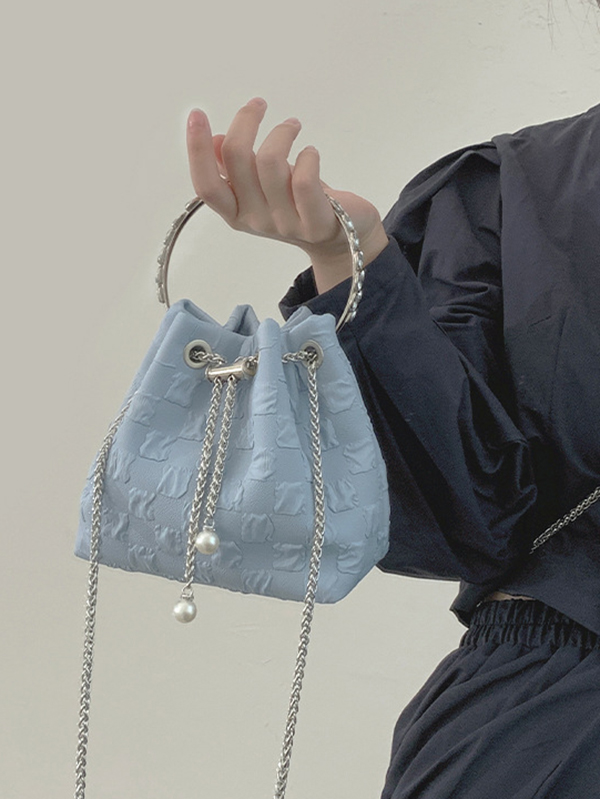 Urban Solid Color Checkered Chain Bucket Messenger Bags