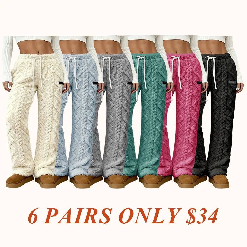 Women's Winter Lined Casual Pants - Jacquard Fabric & Drawstring Waist