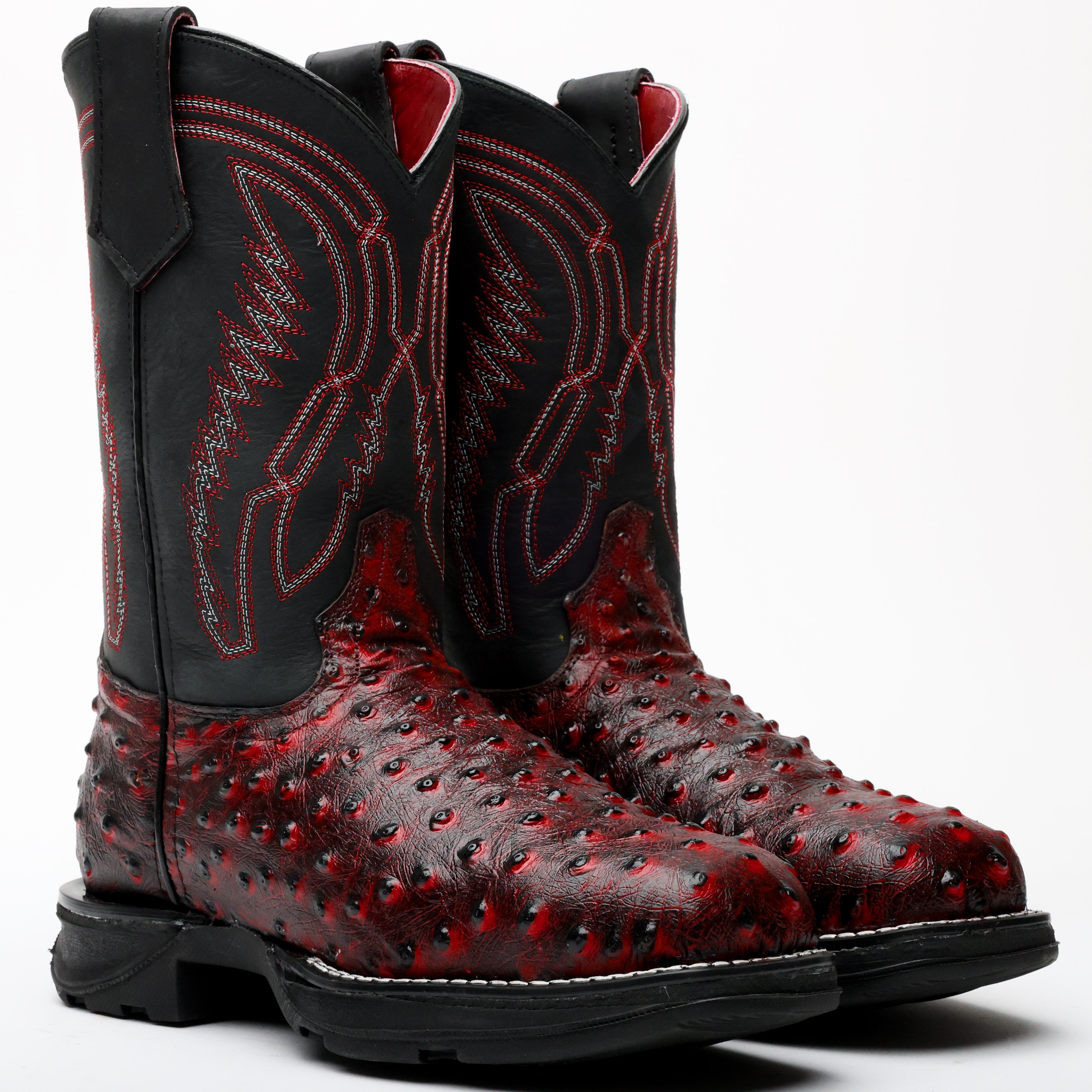 Black Cherry Ostrich Leather Boots With 3D Lightweight Sole - Composite Toe