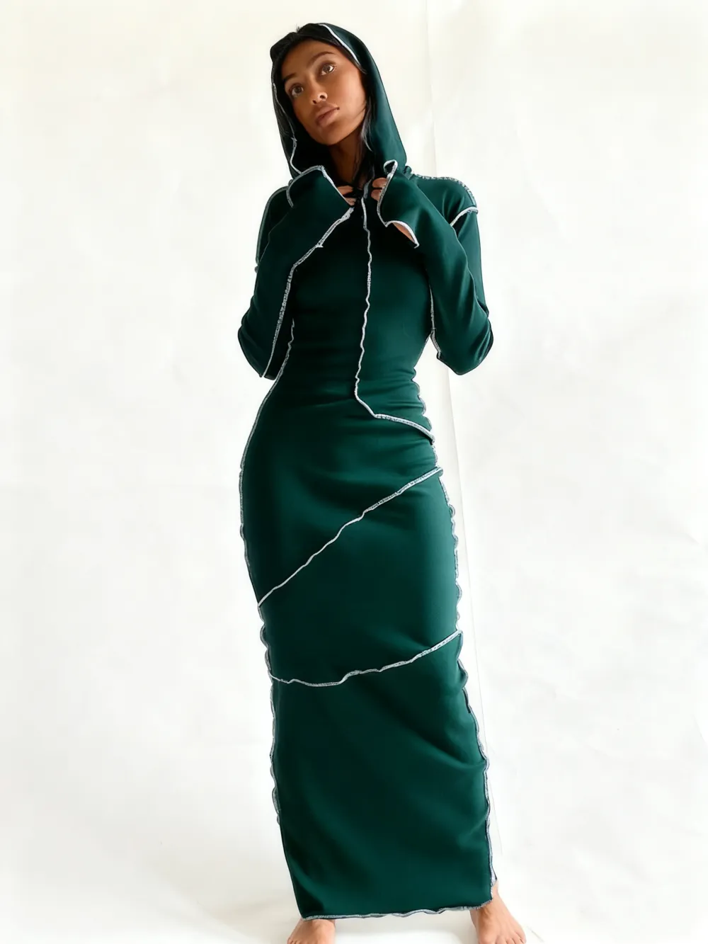 Women's Fall Winter Drop Shoulder Bodycon Hooded Dress