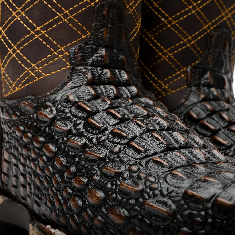 Rustic Brown Caiman Hornback Leather Boots With 3D Lightweight Sole - Composite Toe