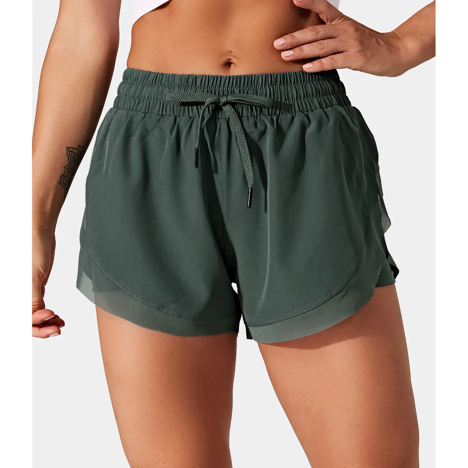 Drawstring Contrast Flowy Mesh Dolphin 2-in-1 Shorts