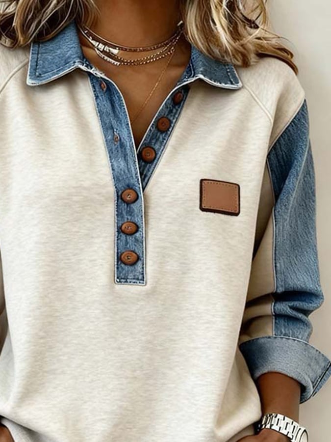 Women'S Casual Contrast Color Stitching Sweatshirt