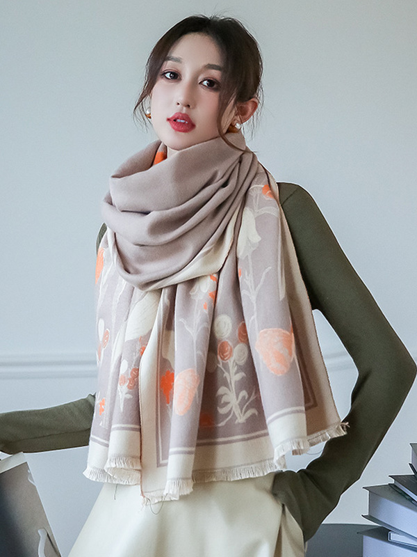 Vintage Imitated Cashmere Floral Printed Shawl&Scarf