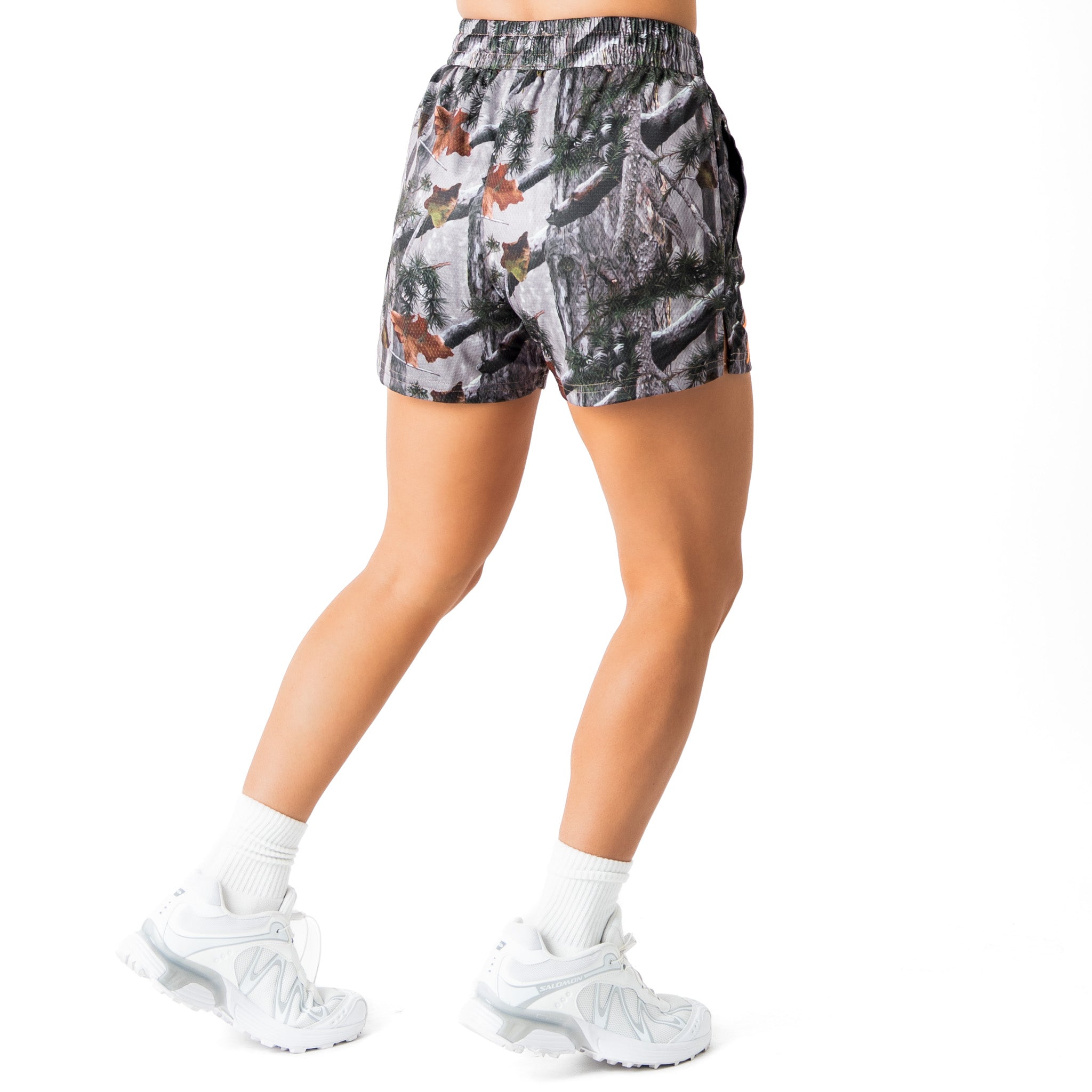 MUAY THAI SHORTS (MID THIGH CUT) - CAMO / ORANGE