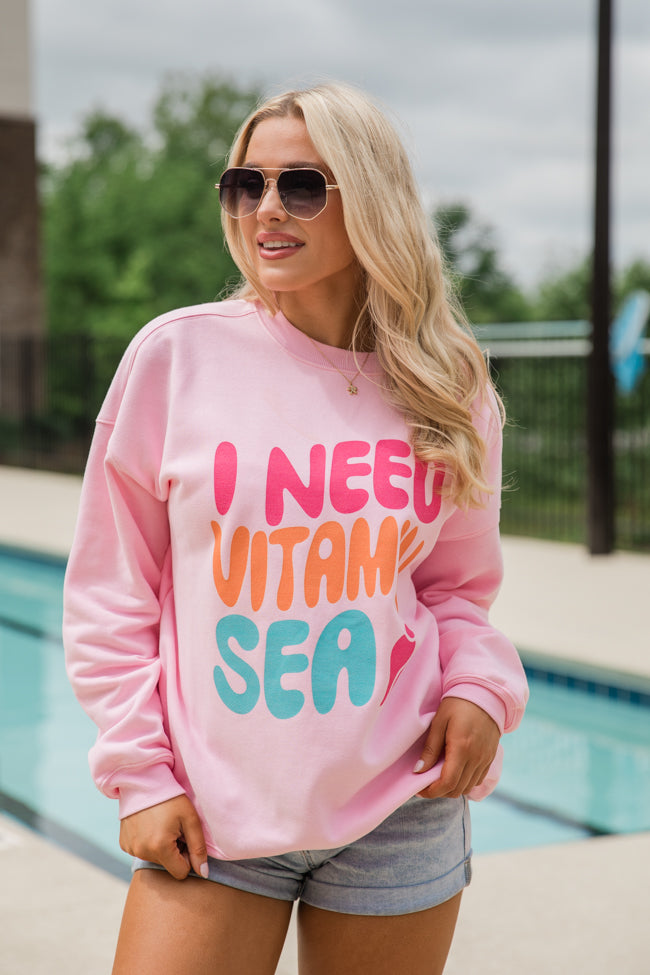 I Need Vitamin Sea Light Pink Graphic Sweatshirt