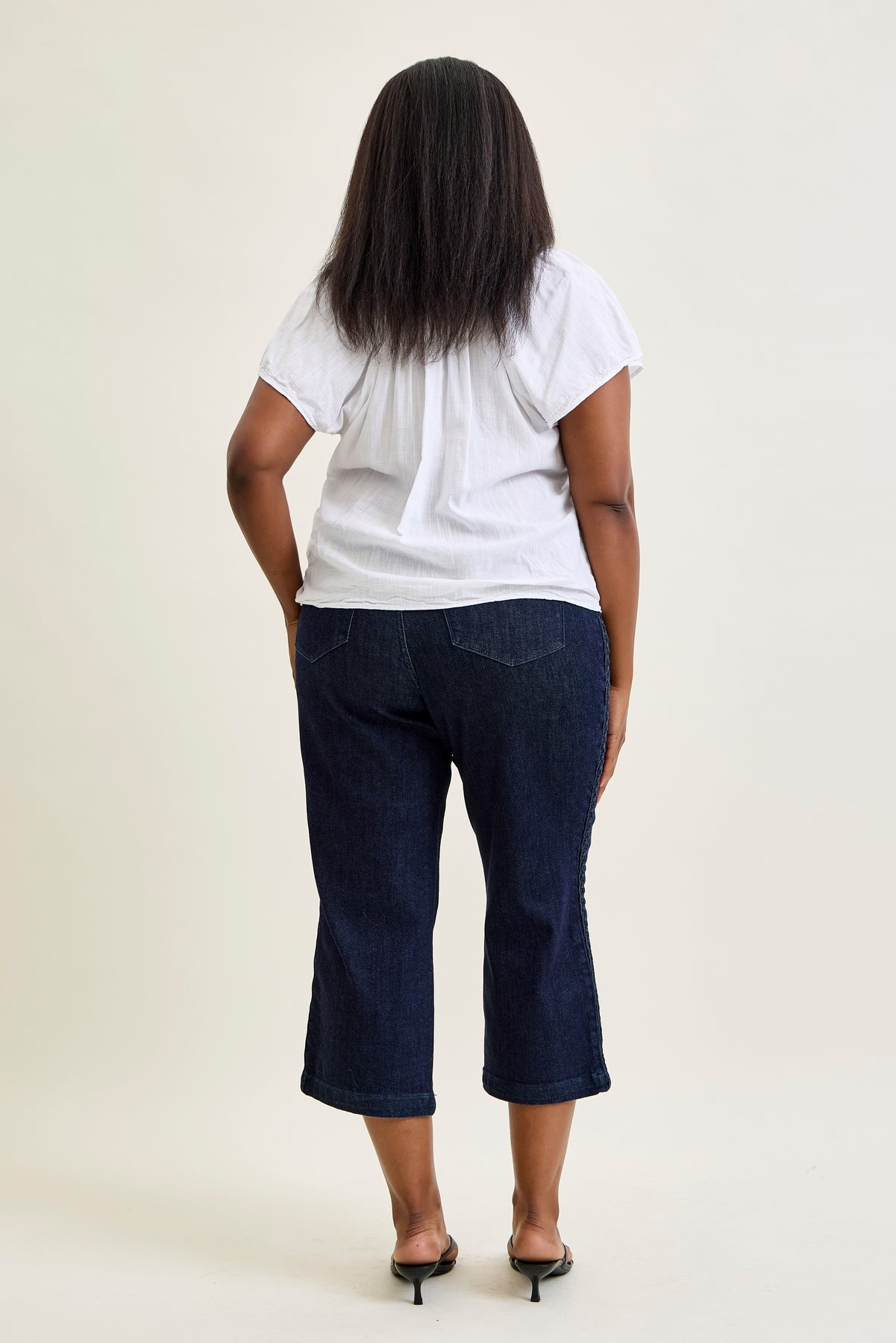 Dottie Side Seam Braid Cropped Wide Leg Jeans - PLUS
