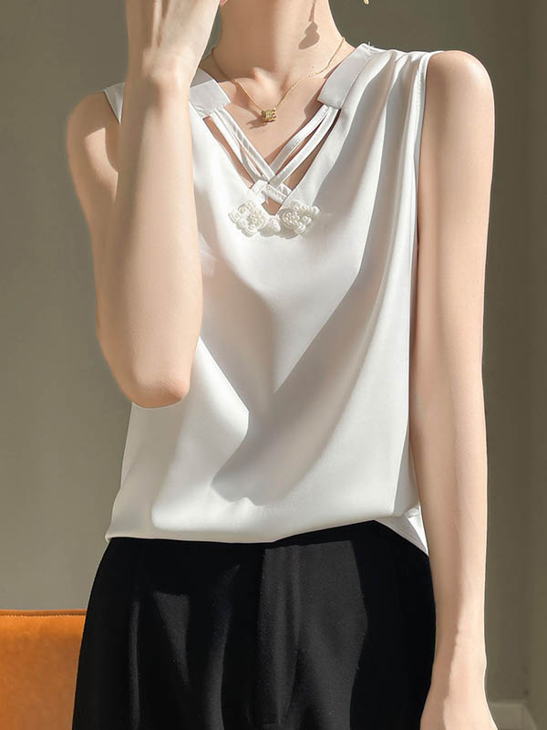 Solid Color Loose Plus Size V-neck Vest Top