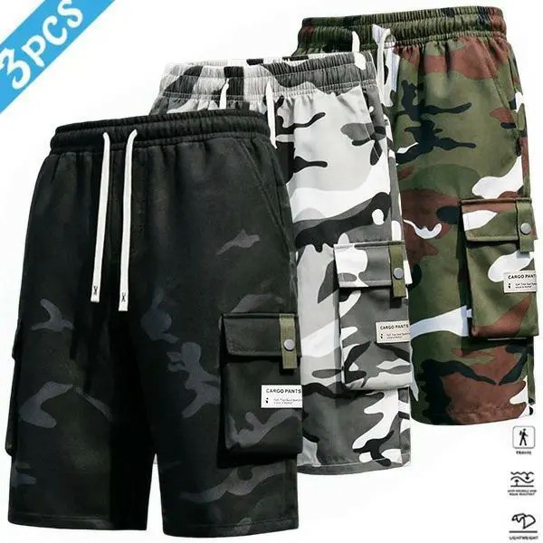 Men's Camo Cargo Shorts – Multi-Pocket Drawstring Casual Streetwear Shorts