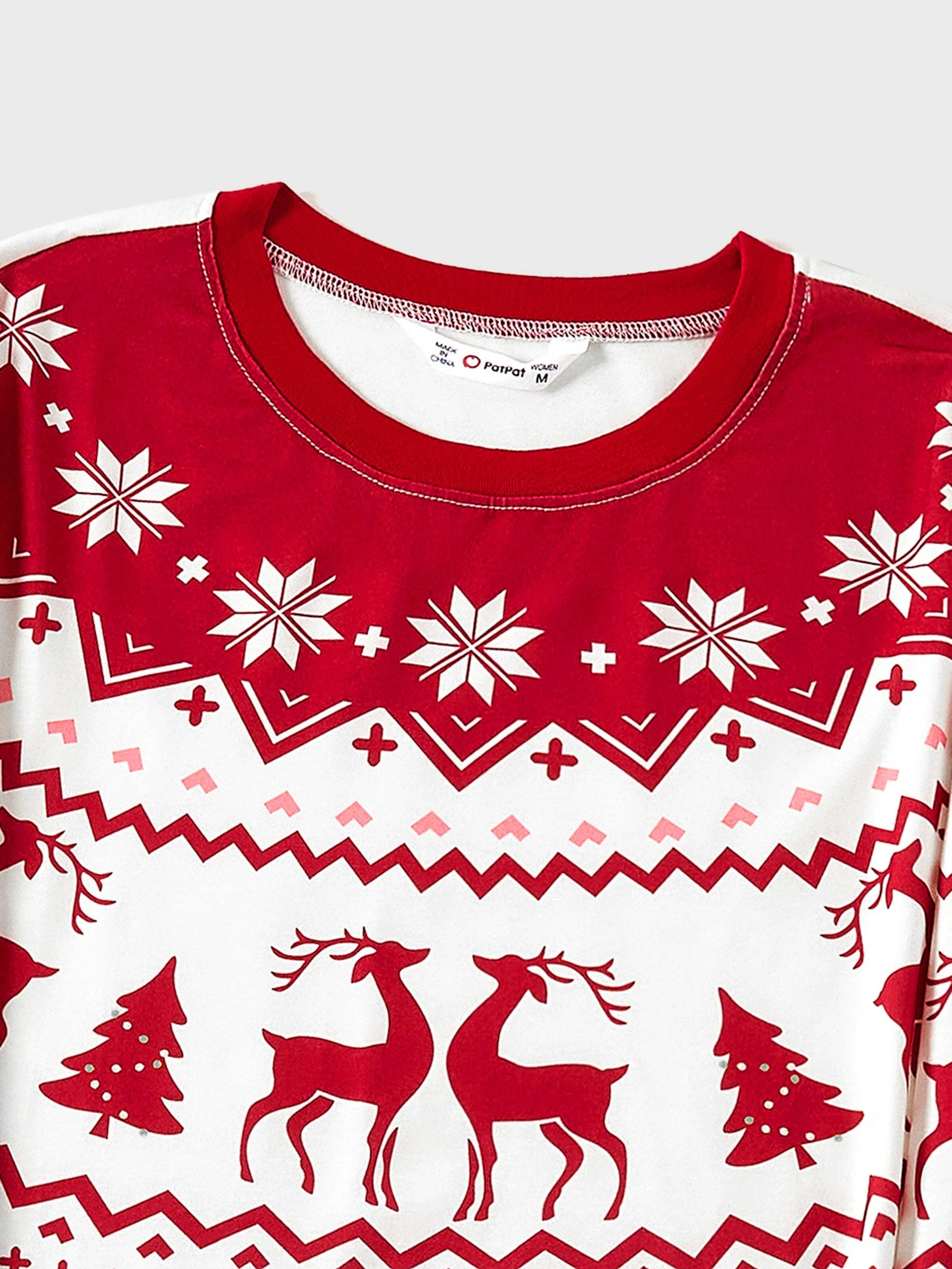 Christmas Reindeer and Snowflake Print Family Matching Pajamas Sets with Christmas Socks Red
