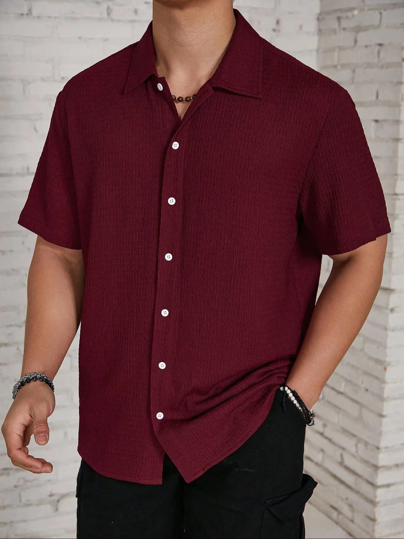 Men's Textured Button Front Shirt