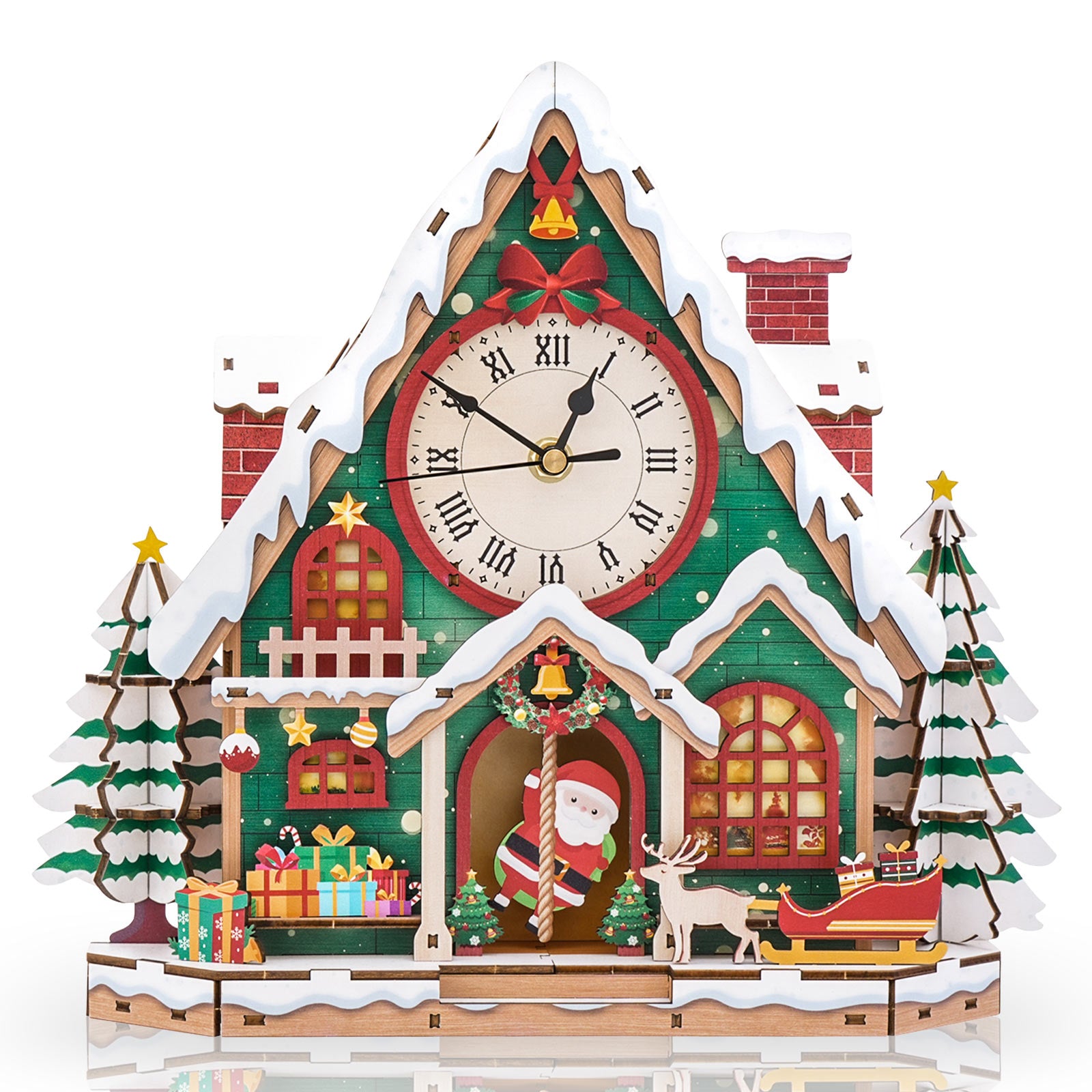Christmas Snow House – DIY Wooden Clock, 3D Puzzle Craft Kit