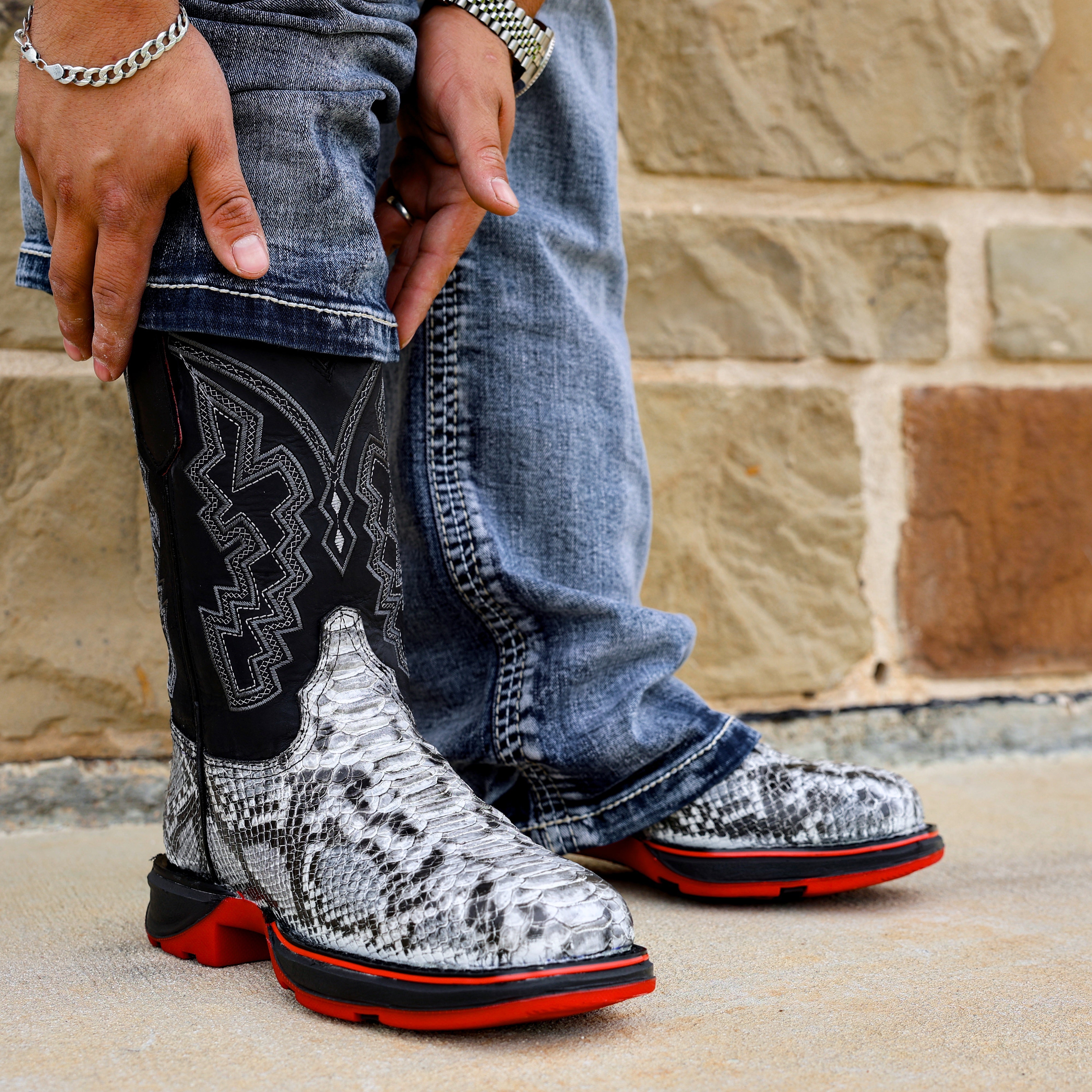 Natural Python Leather Boots With 3D Lightweight Sole - Composite Toe