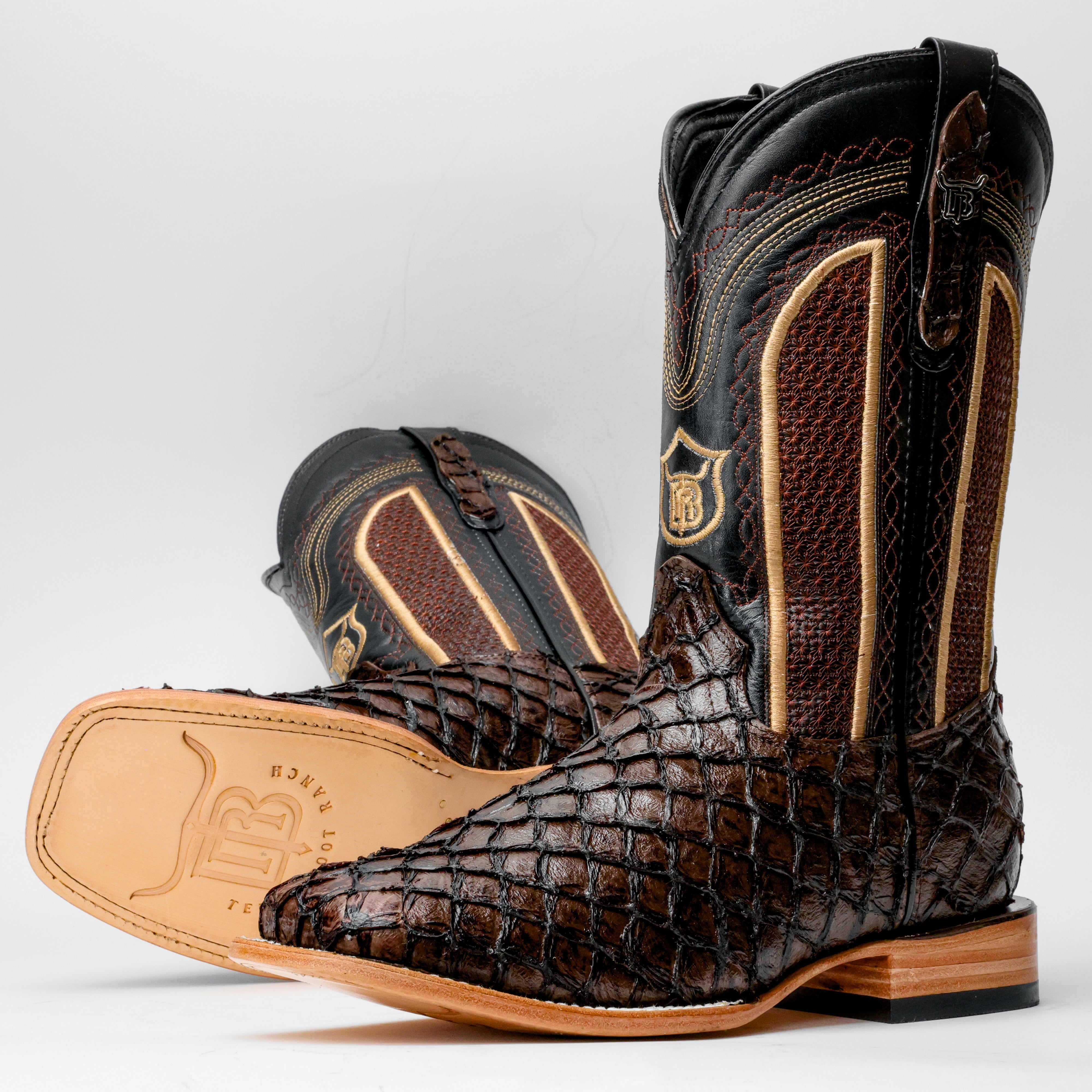 Brown Mini Pirarucu Leather Boots - Square Toe