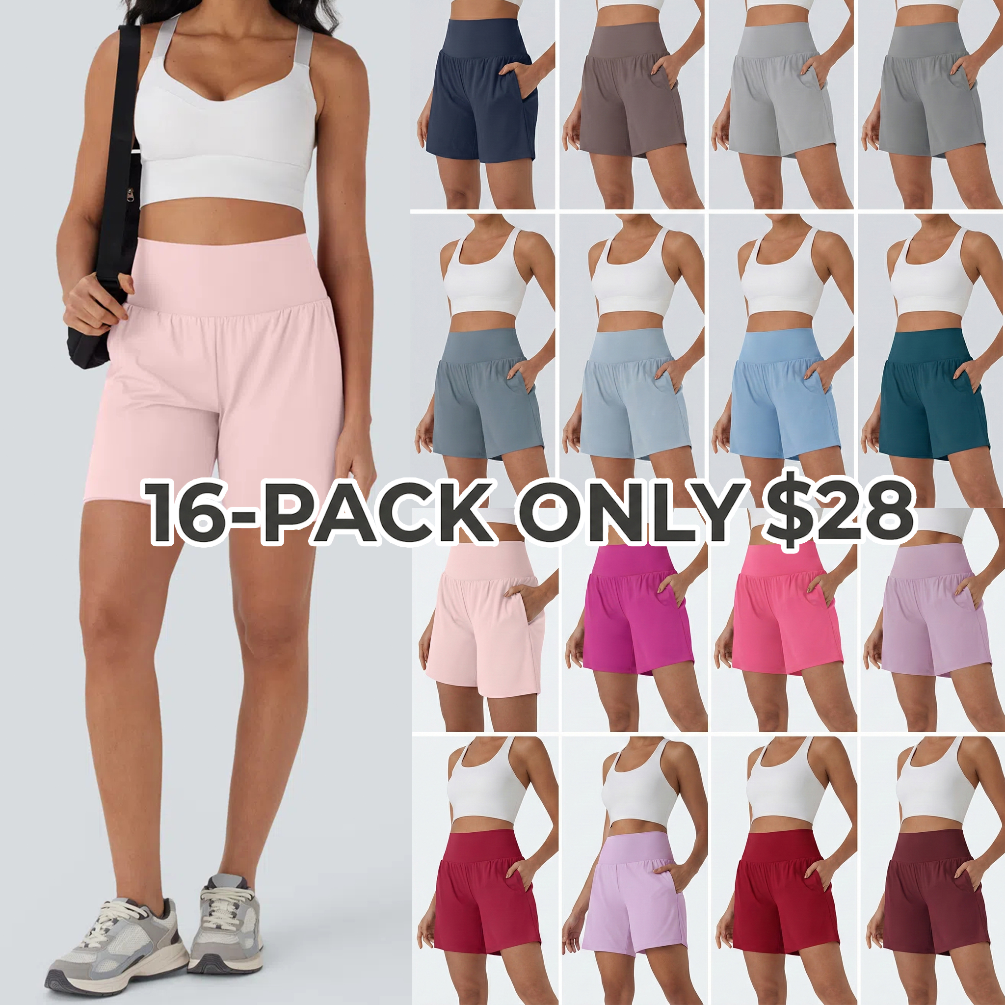Women's 2-Piece Super High Waisted Back Pocket & Side Hidden Pocket 2-in-1 Yoga Shorts Set