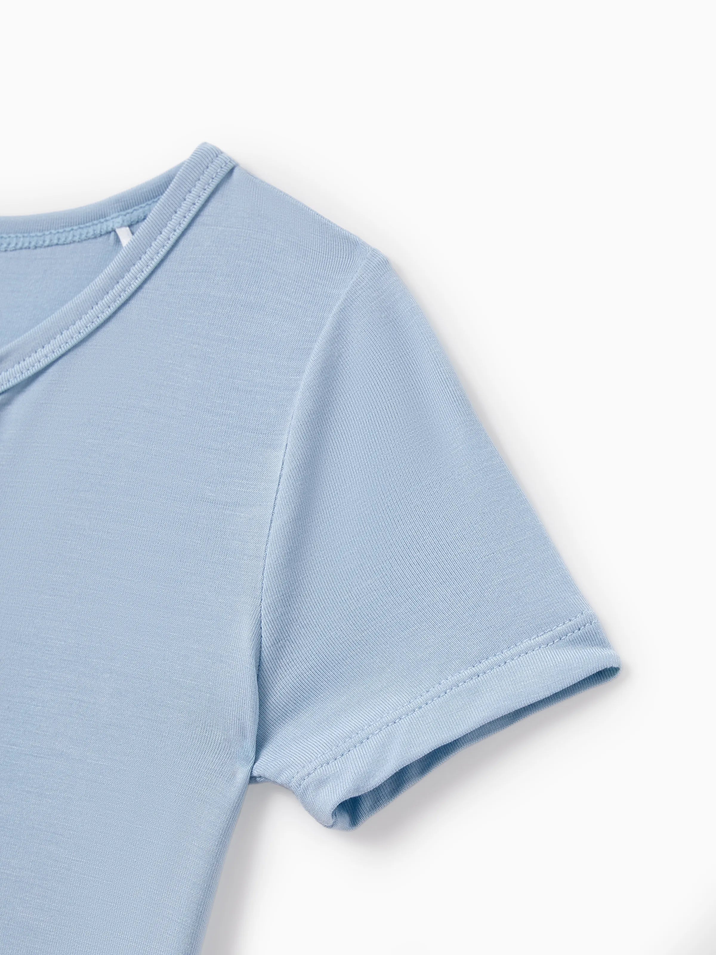 Family Matching Bamboo Pajamas Soft Bamboo Viscose PJs for Men Women Kids Toddler Baby, Classic Blue Short-sleeve Sleepwear with Button-Down Shirt and Pants Blue grey