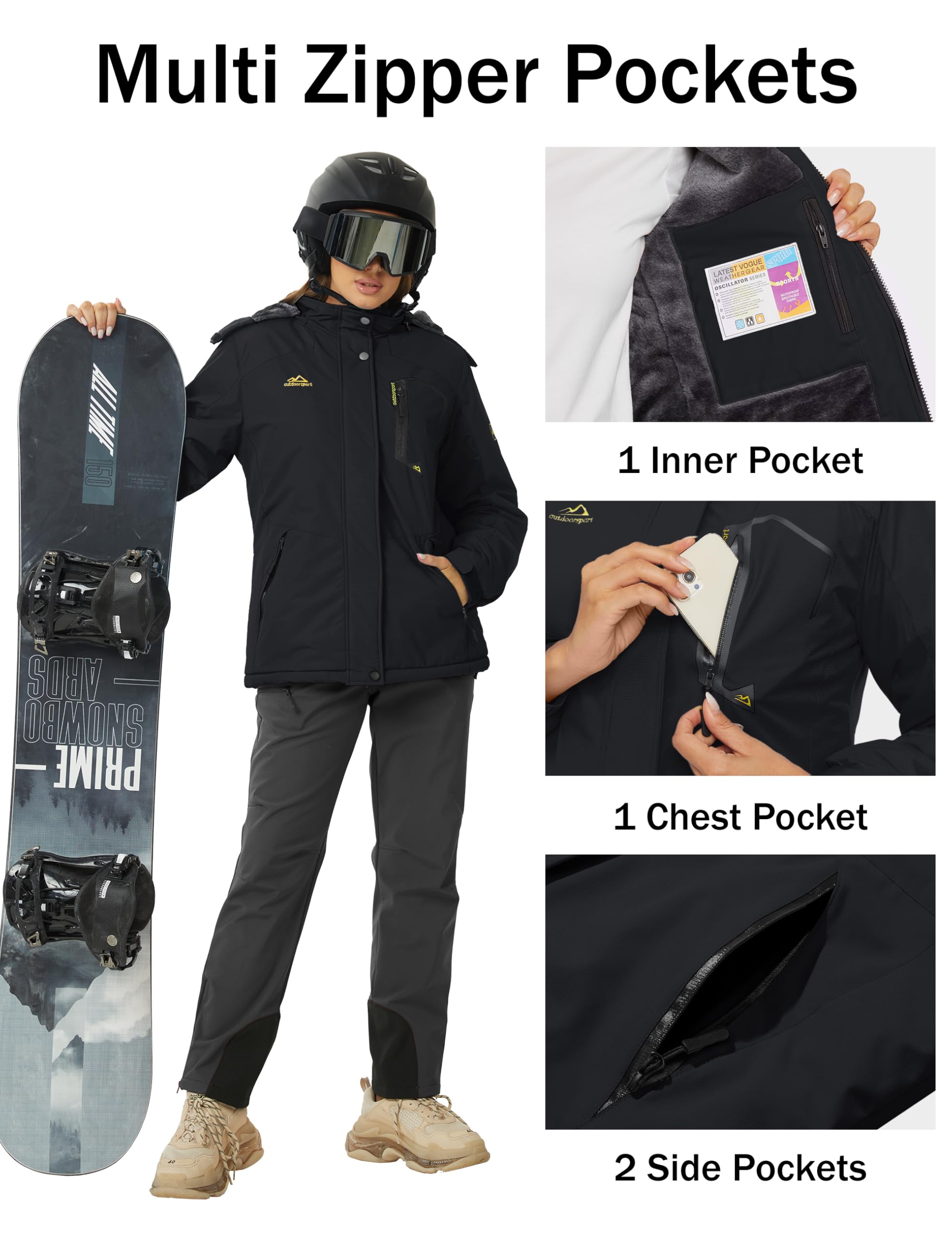 Ski Jacket Waterproof Insulated Snow Coat with Hood